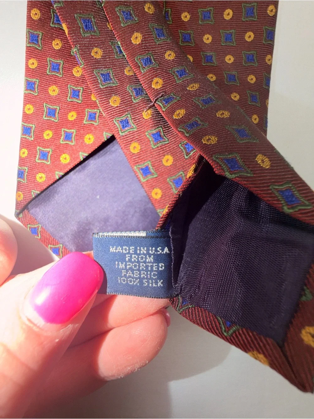 Vintage Polo Ralph Lauren Silk Tie Burgundy Geometric USA
